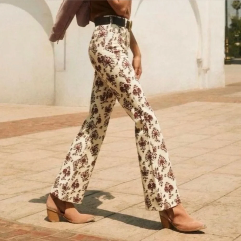 NWOT Anthropologie Pilcro cream corduroy boho printed bootcut jeans